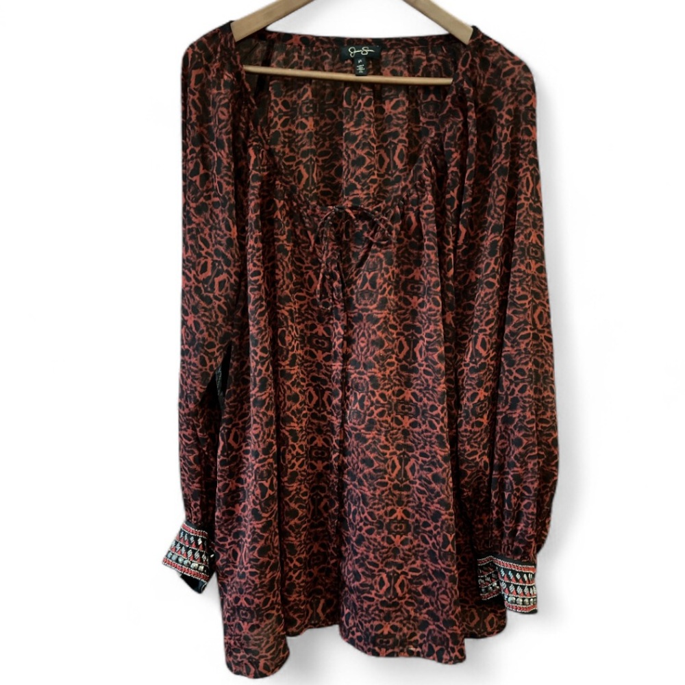 Jessica Simpson Red SHEER Blouse with Beaded Cuffs Holiday Party Women's Sz 3XL